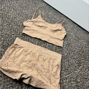 Tan Seamless Bralette and Shorts Set